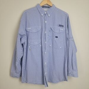 Columbia Blue and White Checkered Casual Button Down Shirt